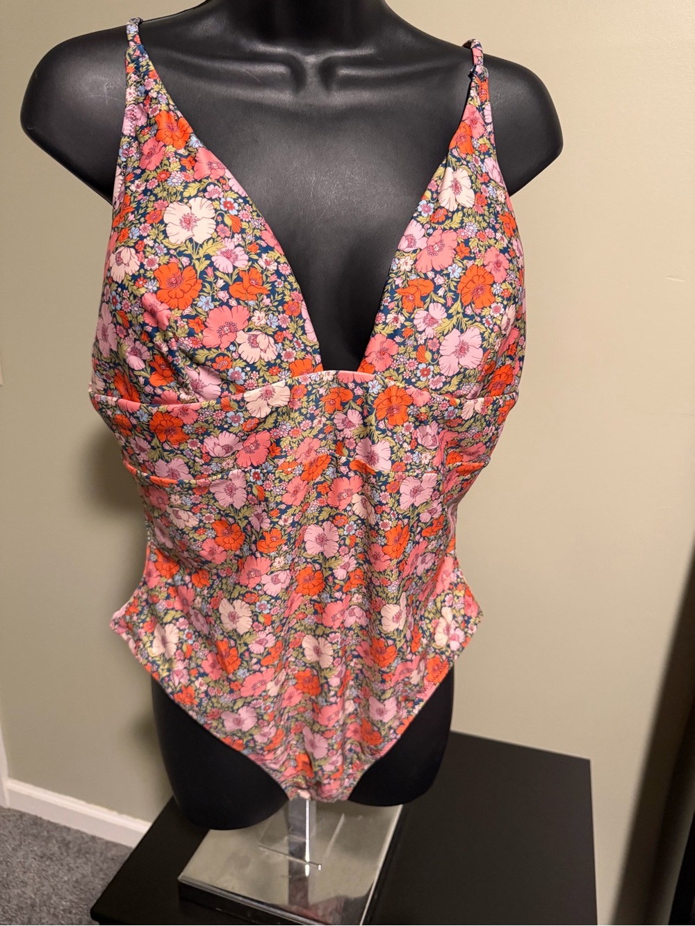 J Crew Liberty Floral V-Neck One-Piece Swimsuit in Pink & Orange
